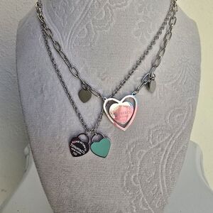 Tiffany & Co.inspirationSilver Double-Layer Heart Necklace with Turquoise Accent